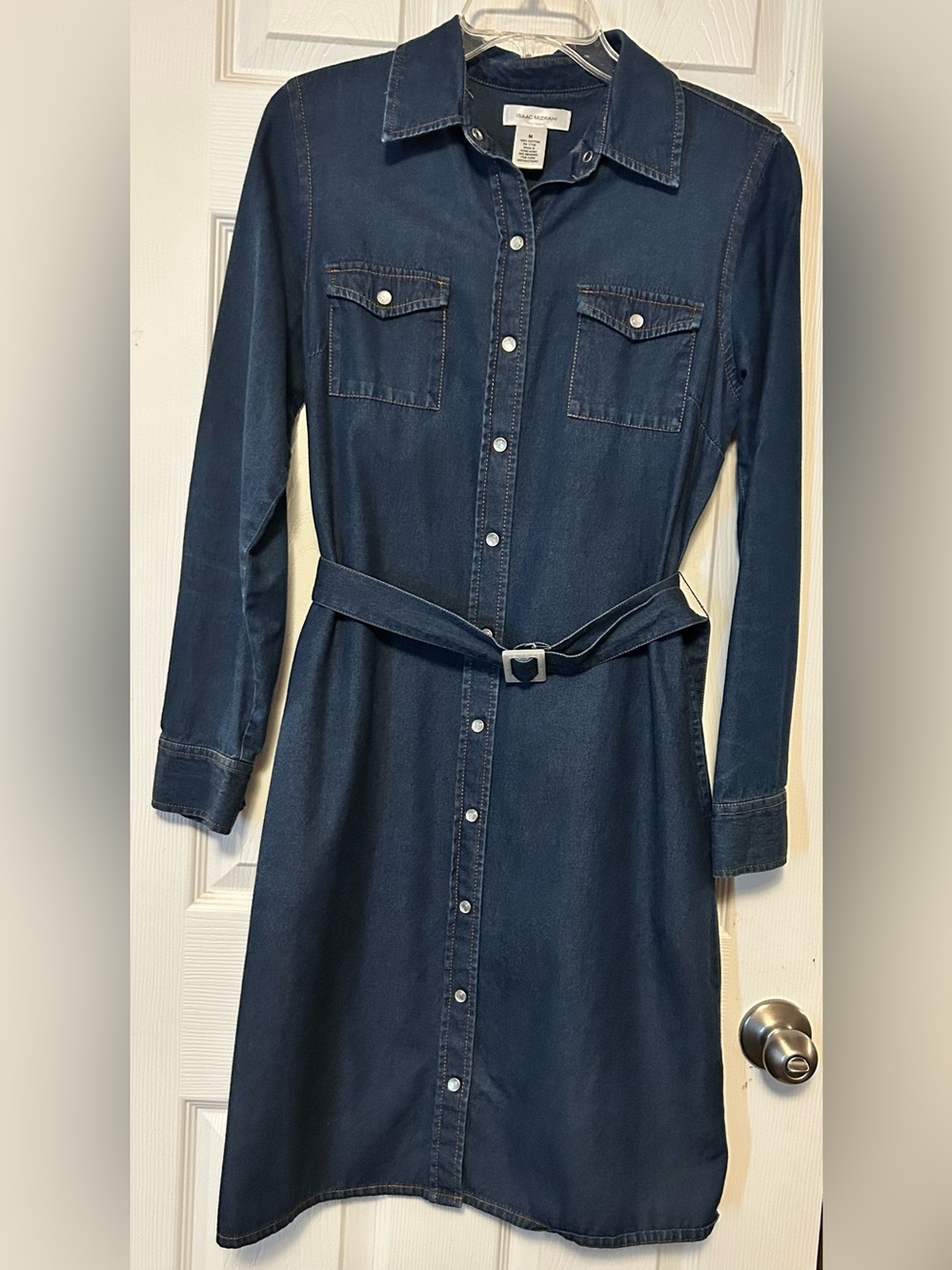 Isaac Mizrahi Dark Blue Denim Shirt Dress with Belt - Picture 5 of 6